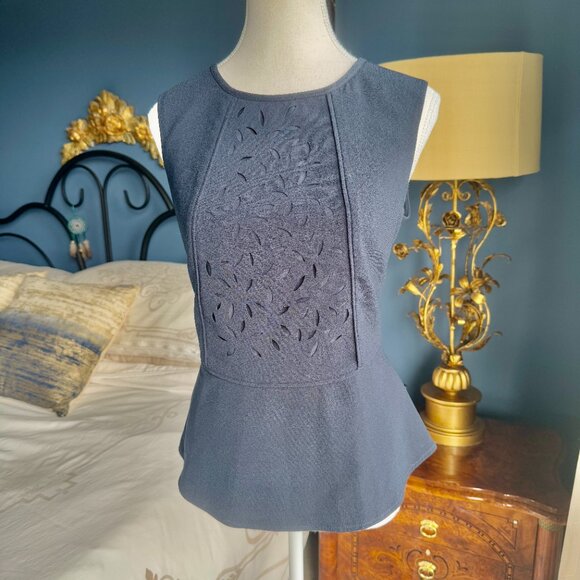 Navy Blue Peplum Sleeveless Banana Republic Top - Picture 2 of 8